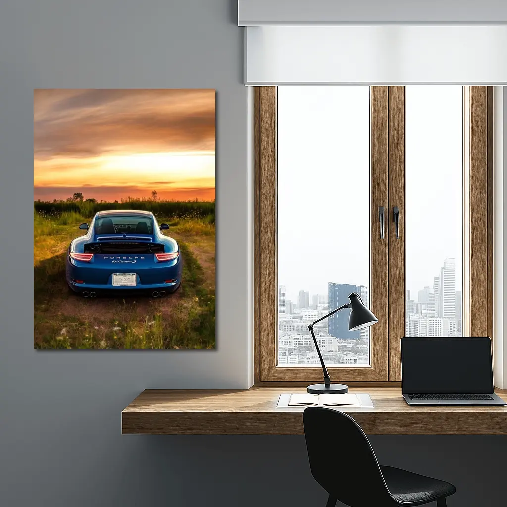 Porsche 911 Carrera S Blue Sunset Field – Wall Art
