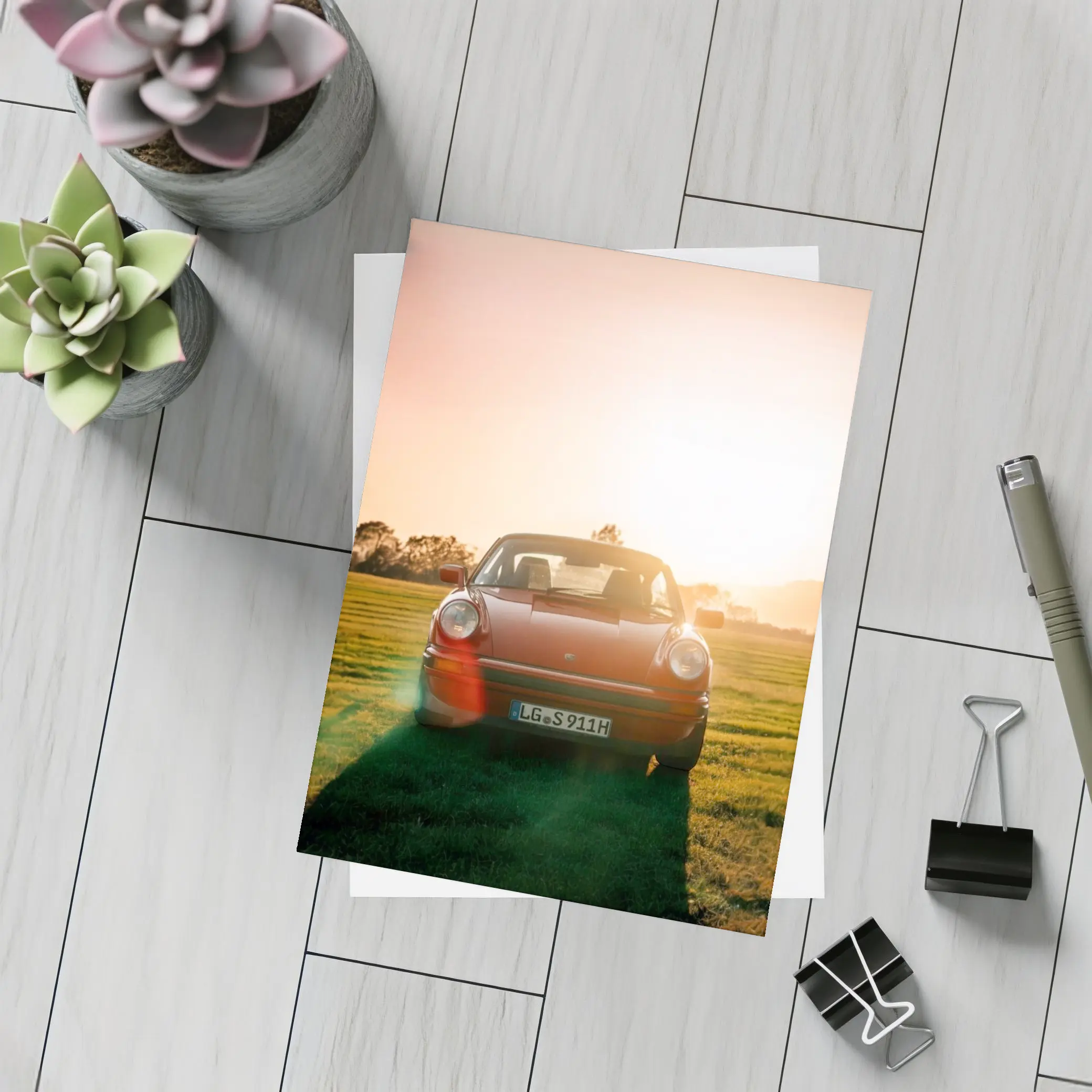 Porsche 911 Classic Red Sunset Field – Postcards