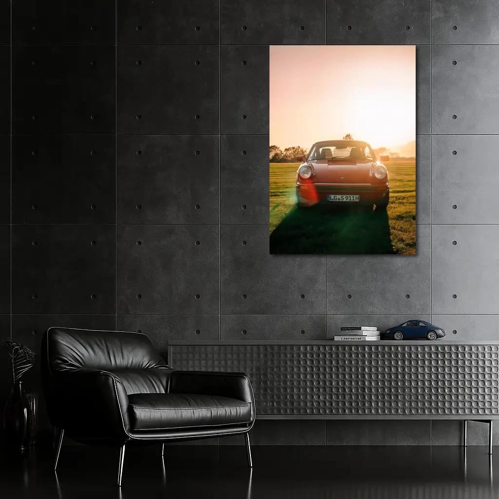 Porsche 911 Classic Red Sunset Field – Wall Art