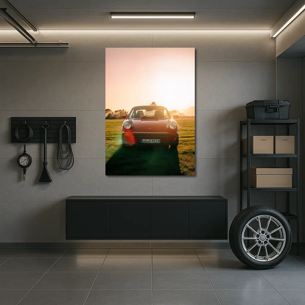 Porsche 911 Classic Red Sunset Field – Wall Art