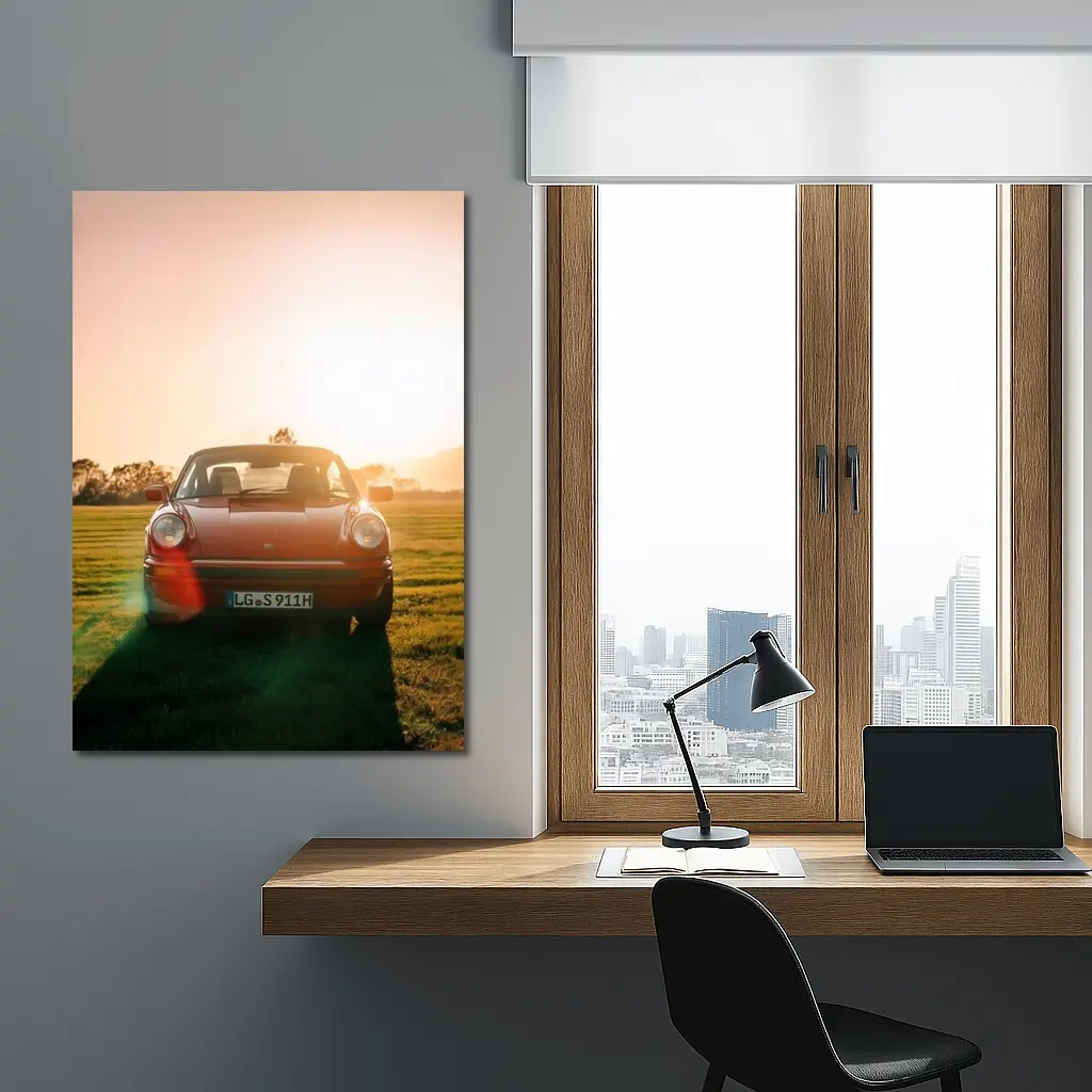 Porsche 911 Classic Red Sunset Field – Wall Art