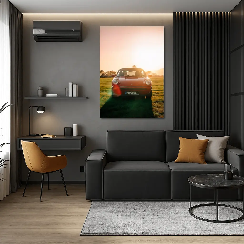 Porsche 911 Classic Red Sunset Field – Wall Art