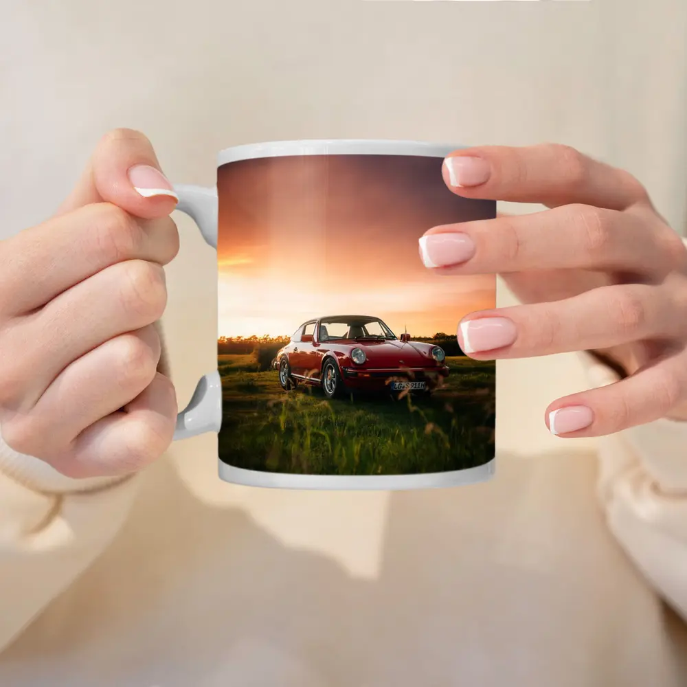 Classic Porsche 911 Red Sunset Field – Mugs