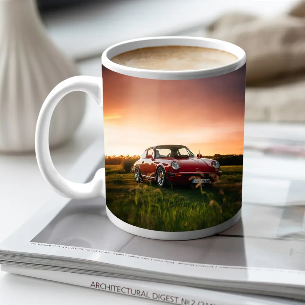 Classic Porsche 911 Red Sunset Field – Mugs