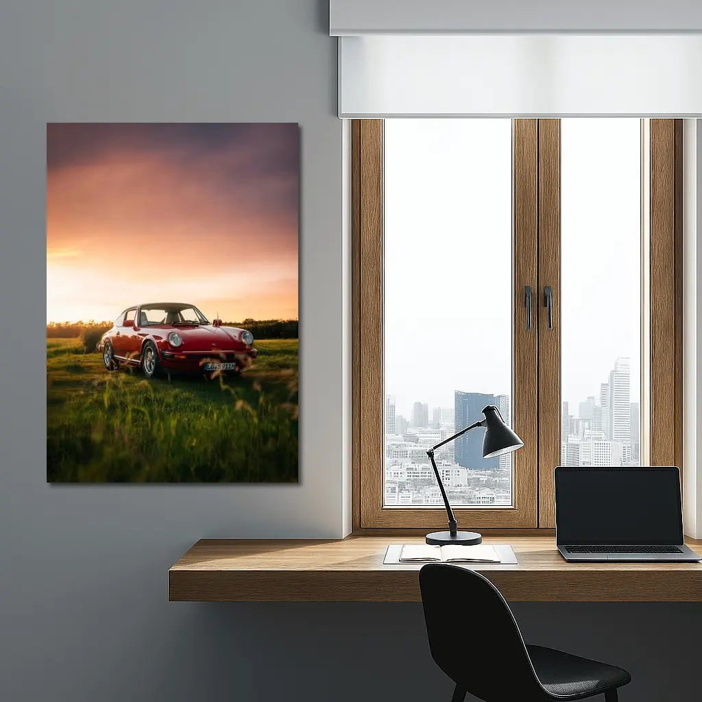 Classic Porsche 911 Red Sunset Field – Wall Art