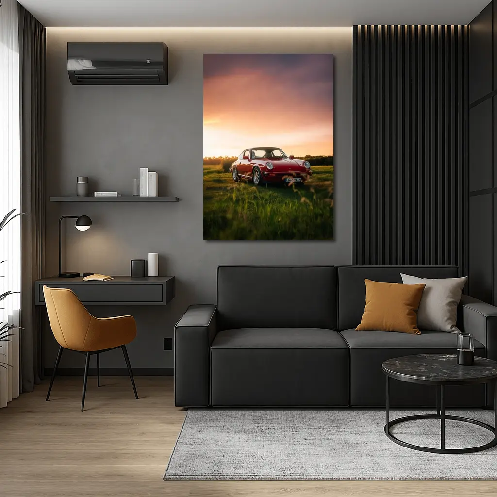 Classic Porsche 911 Red Sunset Field – Wall Art