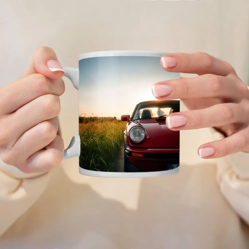 Red Porsche 911 Classic Field Sunset – Mugs