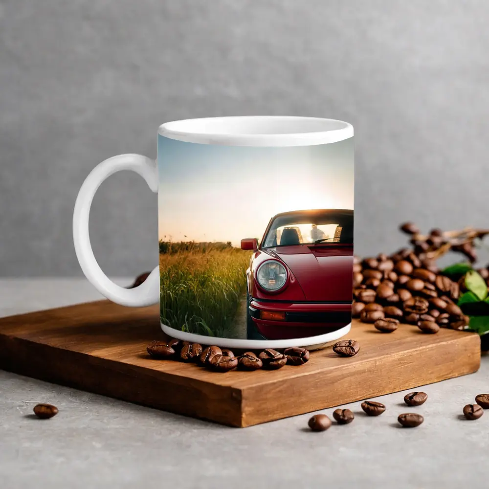 Red Porsche 911 Classic Field Sunset – Mugs