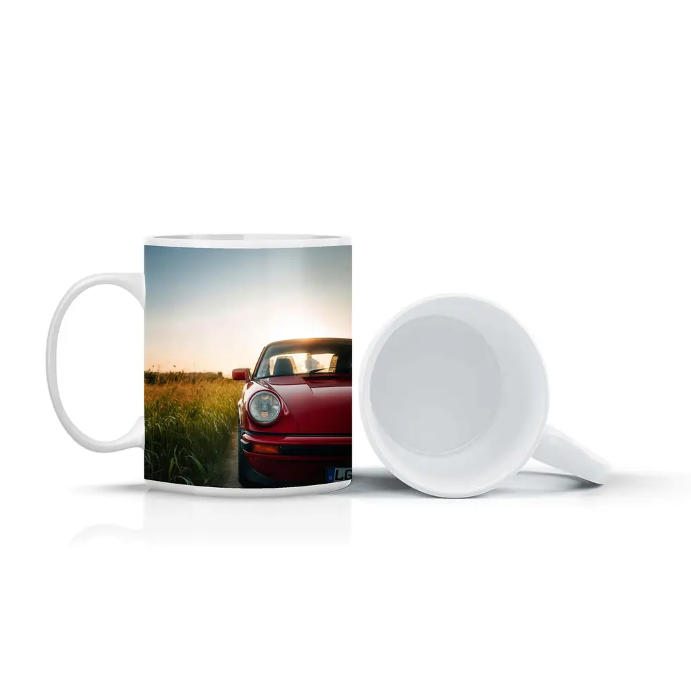 Red Porsche 911 Classic Field Sunset – Mugs