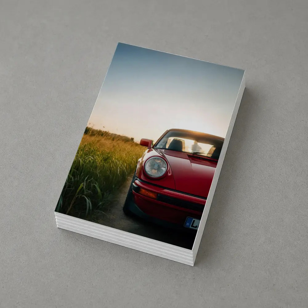 Red Porsche 911 Classic Field Sunset – Postcards