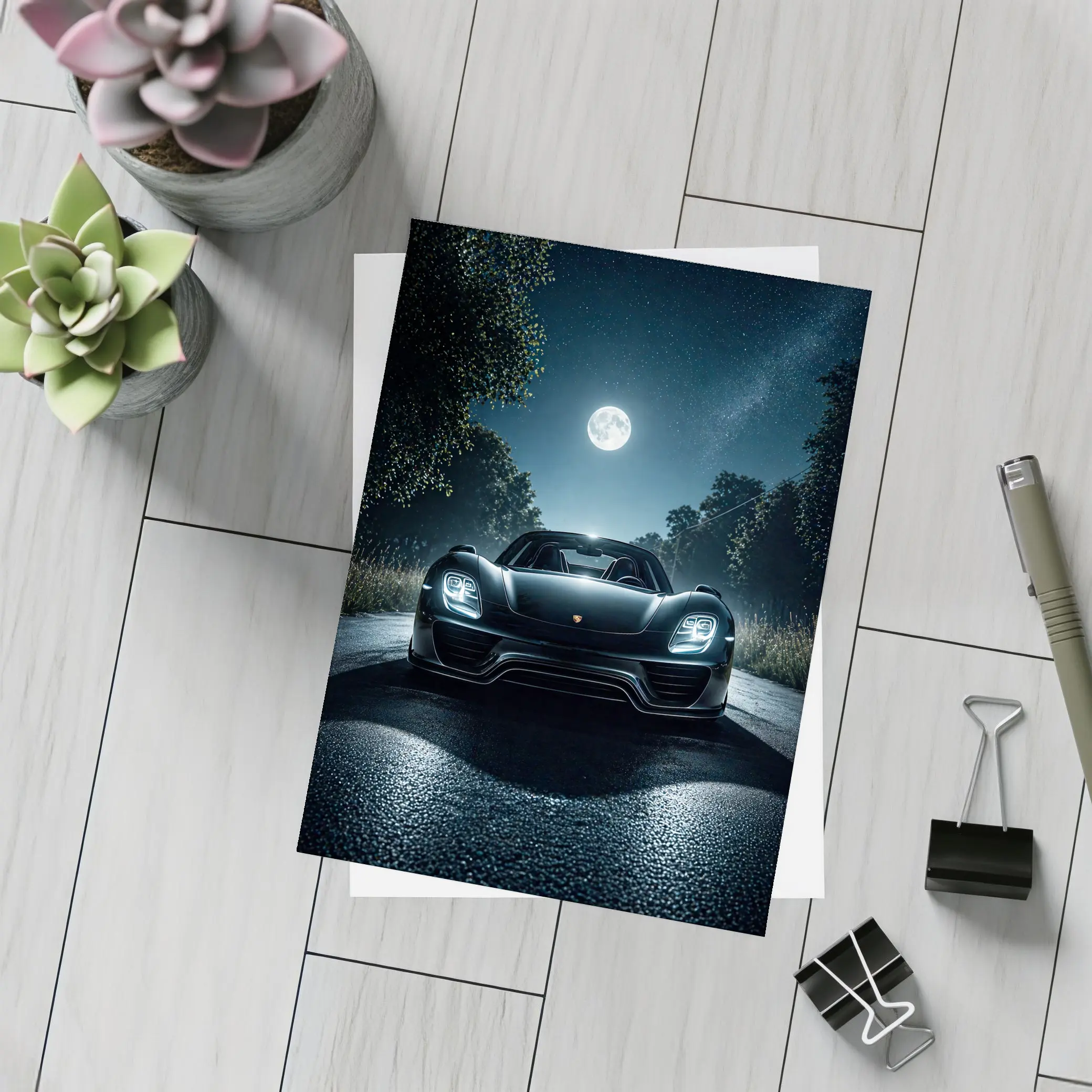 Porsche 918 Spyder Night Road Moon – Postcards