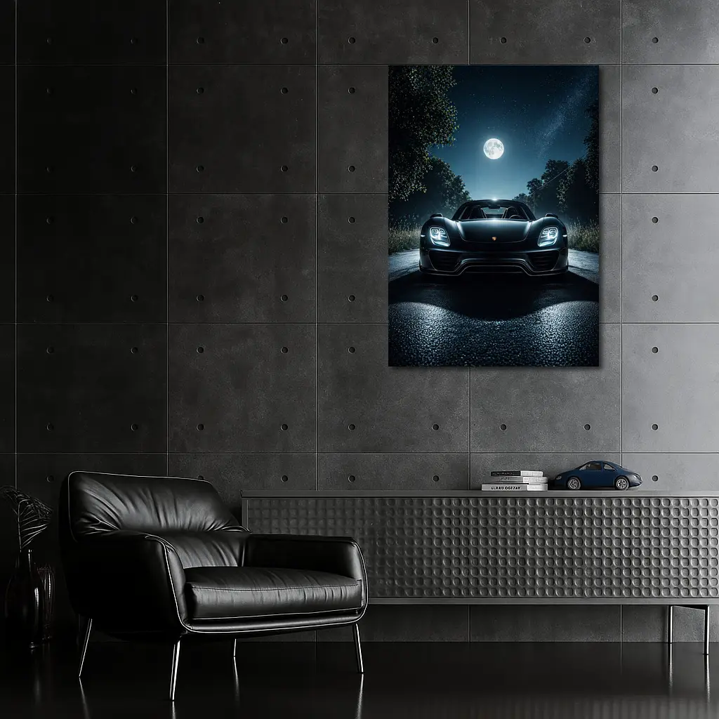 Porsche 918 Spyder Night Road Moon – Wall Art