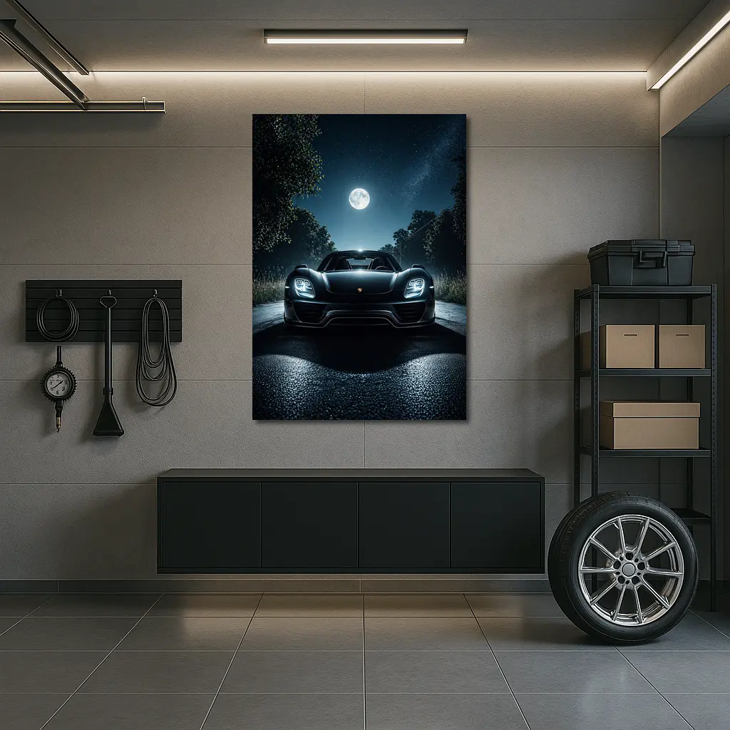 Porsche 918 Spyder Night Road Moon – Wall Art