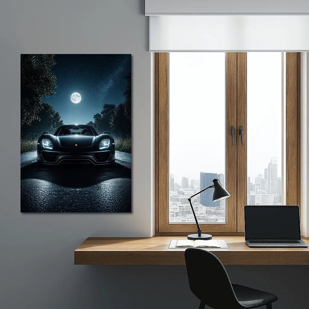 Porsche 918 Spyder Night Road Moon – Wall Art