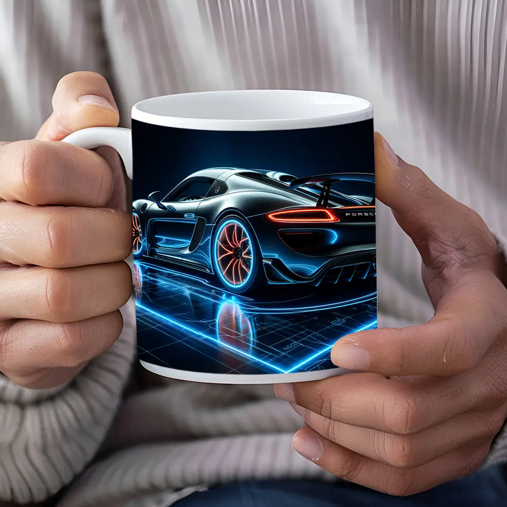 Porsche 918 Spyder Neon Dark Background – Mugs