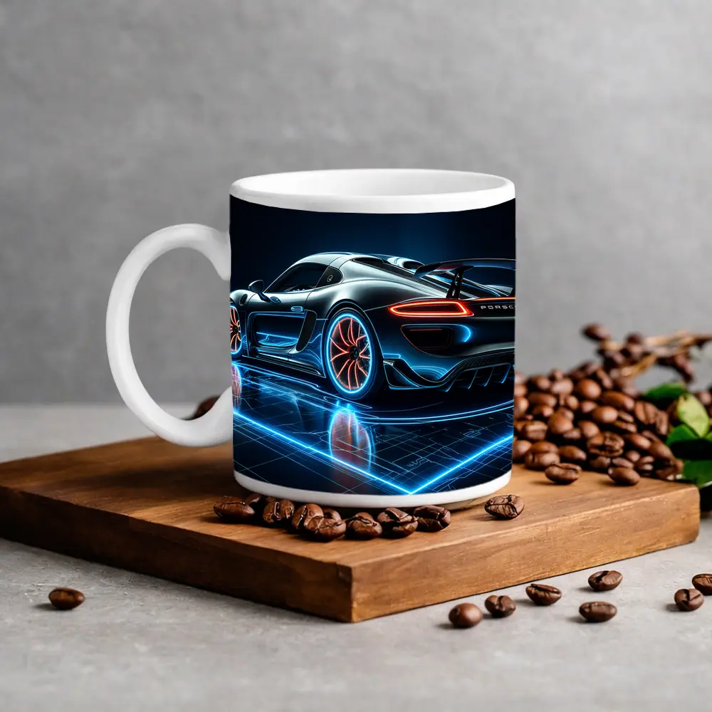 Porsche 918 Spyder Neon Dark Background – Mugs