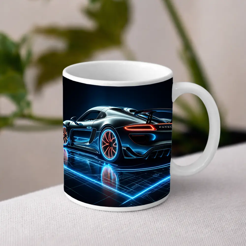 Porsche 918 Spyder Neon Dark Background – Mugs