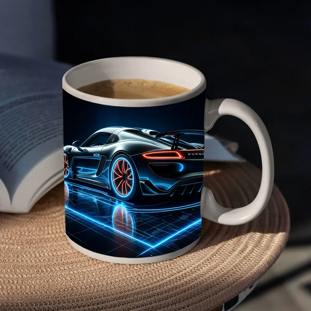 Porsche 918 Spyder Neon Dark Background – Mugs