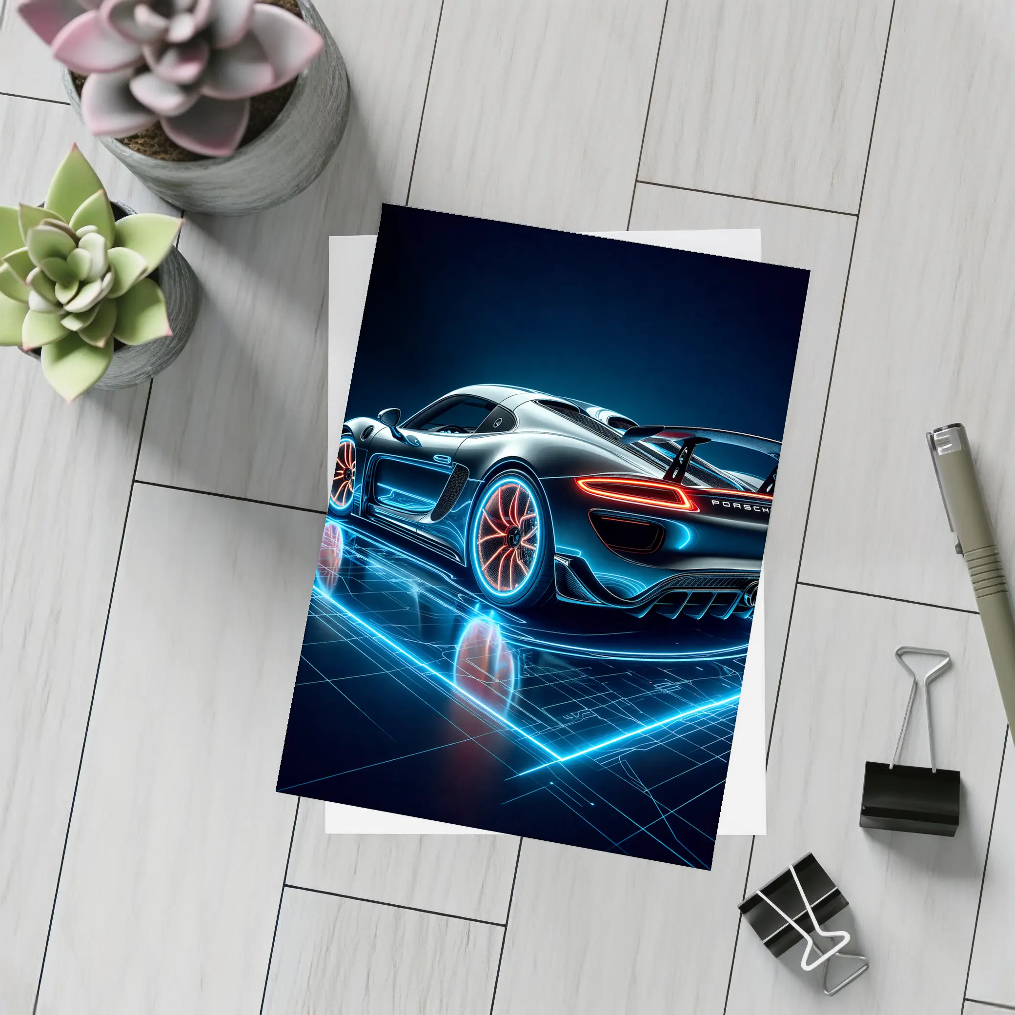 Porsche 918 Spyder Neon Dark Background – Postcards