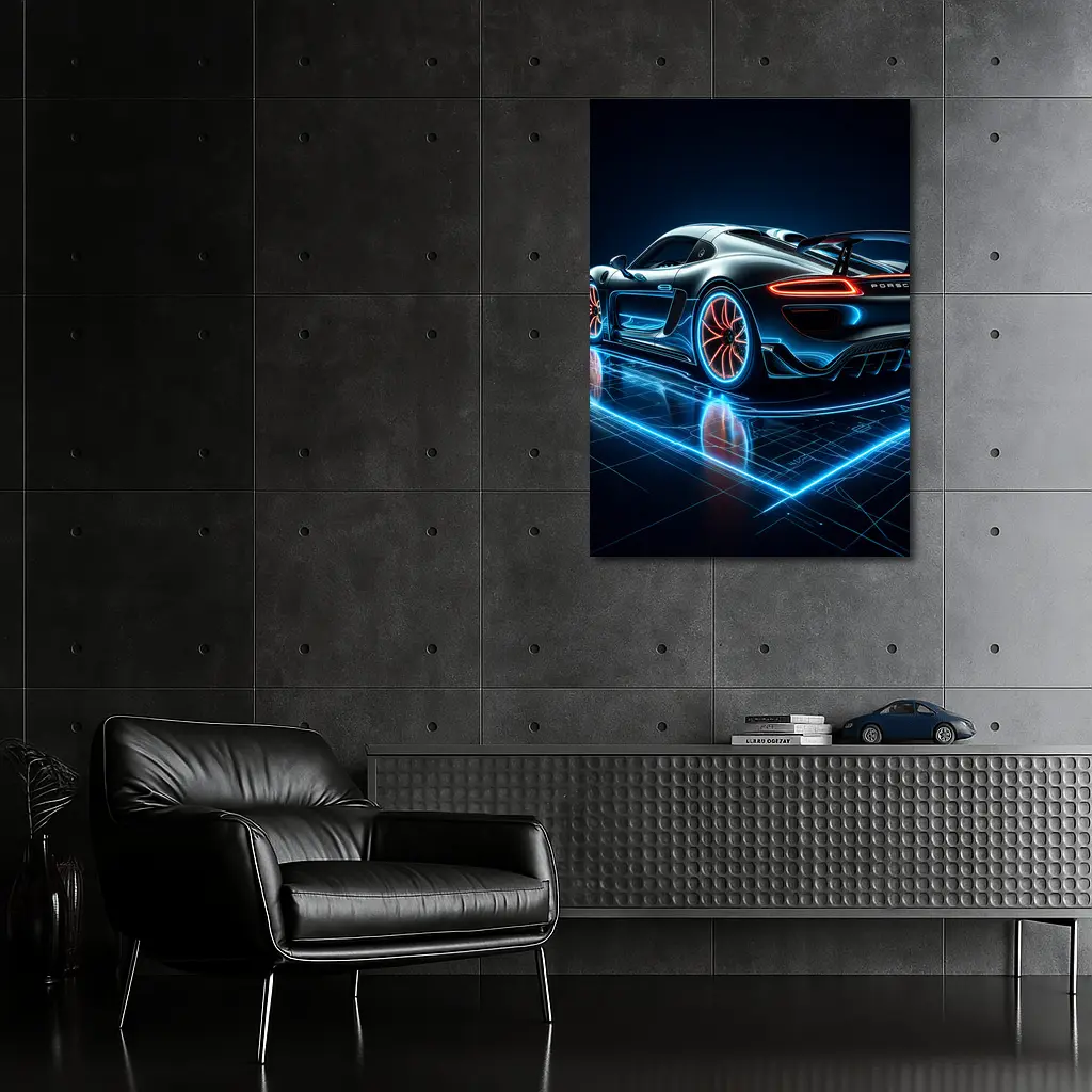 Porsche 918 Spyder Neon Dark Background – Wall Art