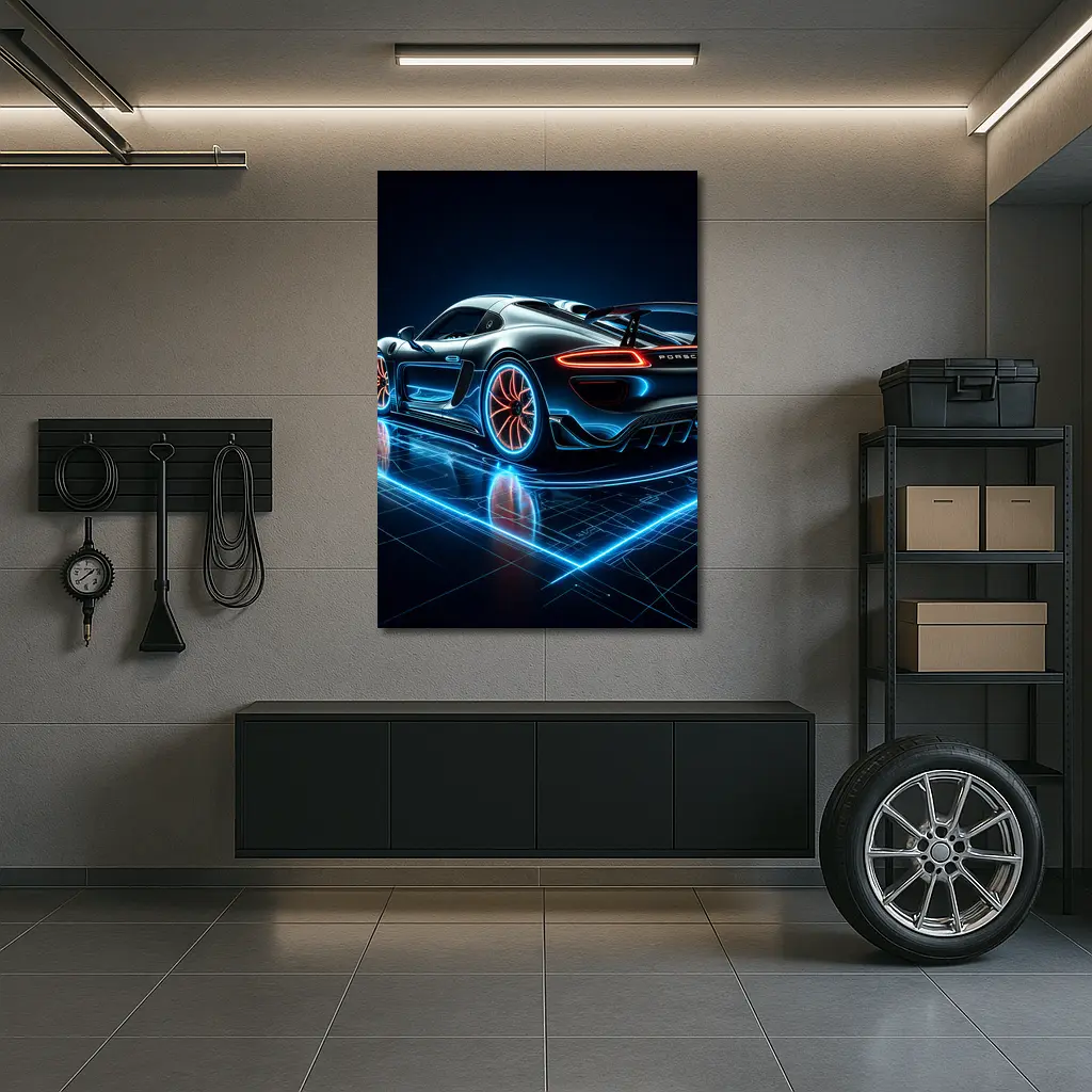 Porsche 918 Spyder Neon Dark Background – Wall Art
