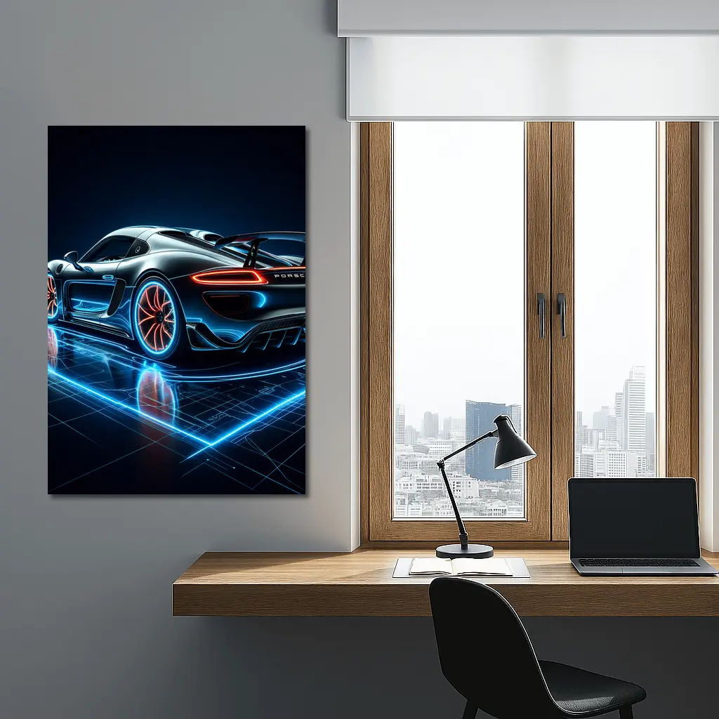 Porsche 918 Spyder Neon Dark Background – Wall Art
