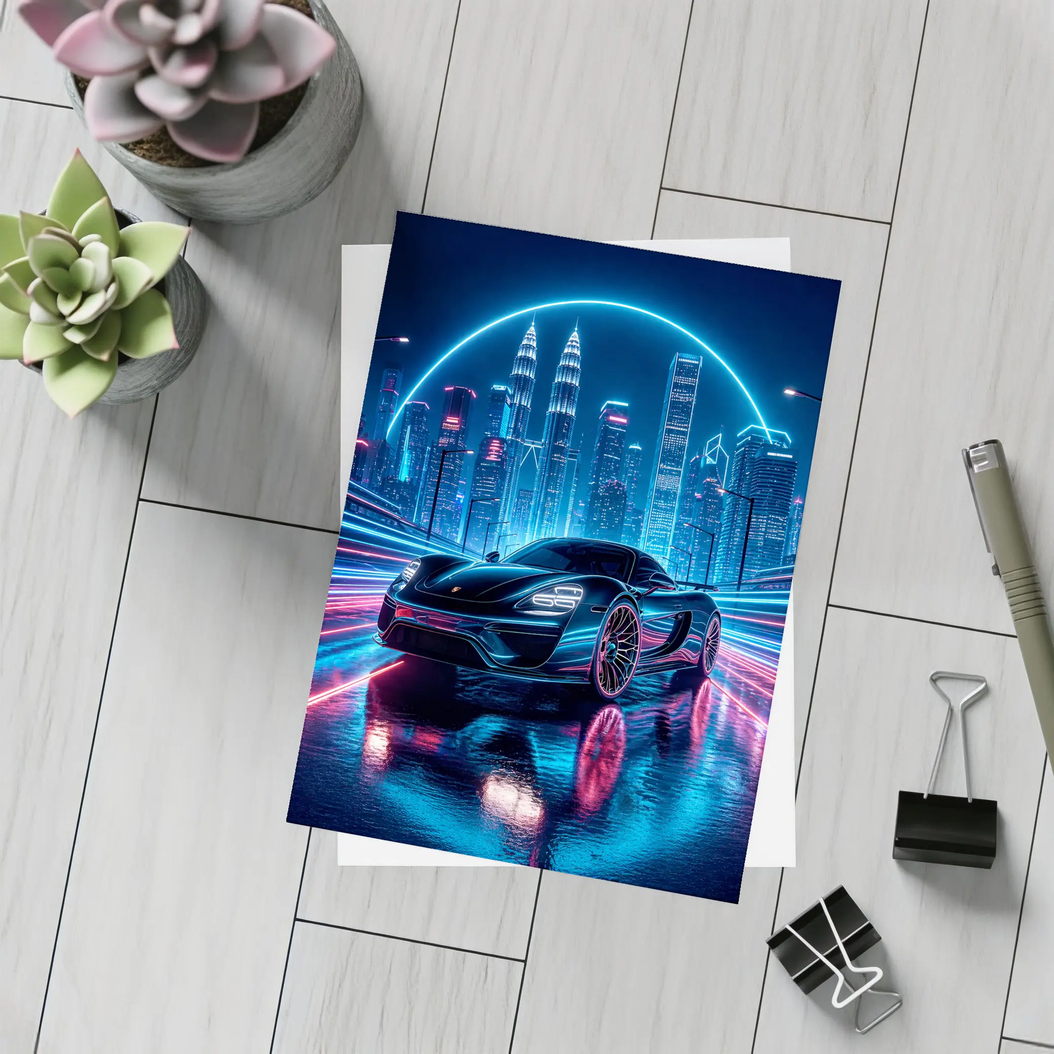 Porsche 918 Spyder Neon City Night – Postcards