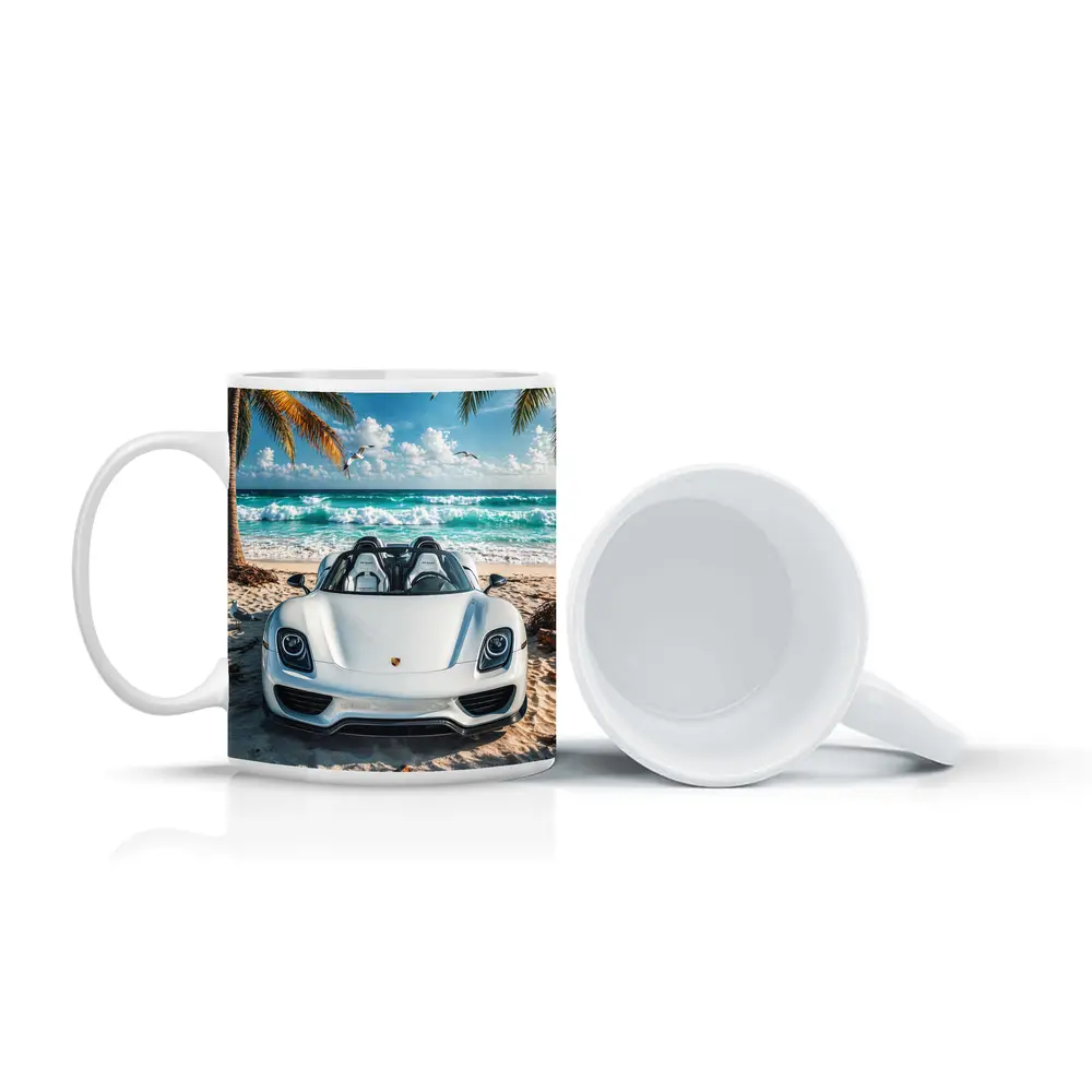 Porsche 918 Spyder White Beach Scene – Mugs