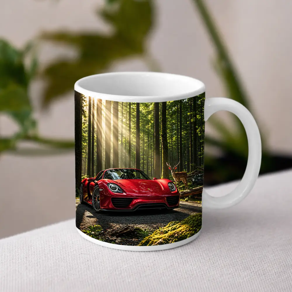 Red Porsche 918 Spyder Forest Deer – Mugs