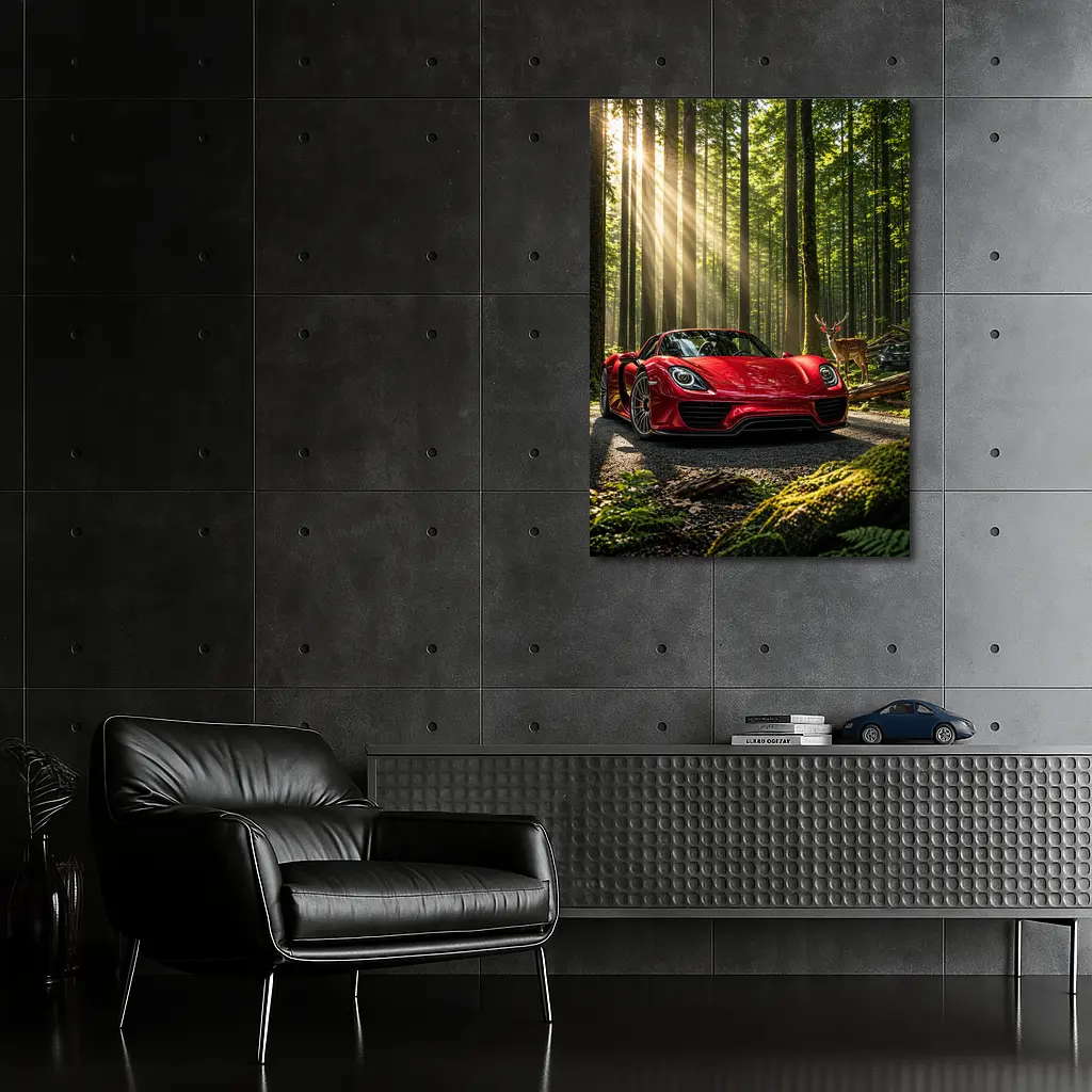 Red Porsche 918 Spyder Forest Deer – Wall Art