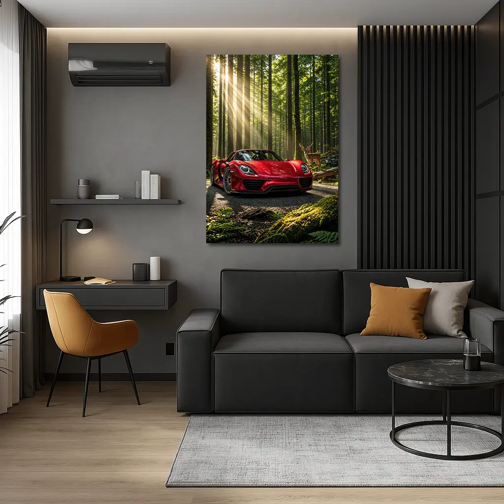 Red Porsche 918 Spyder Forest Deer – Wall Art