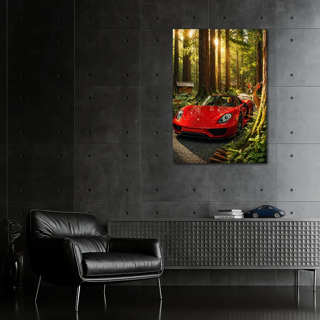 Porsche 918 Spyder Red Forest Setting – Wall Art