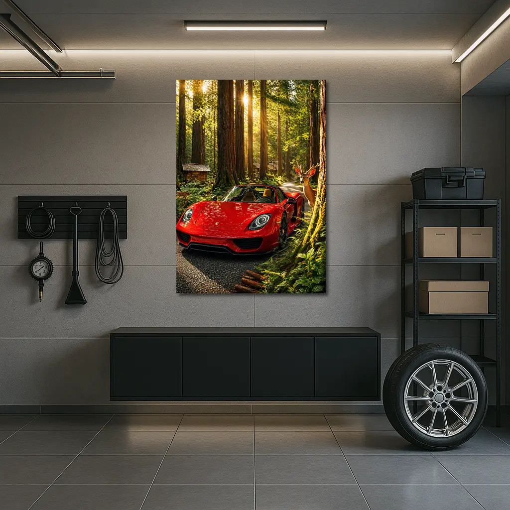 Porsche 918 Spyder Red Forest Setting – Wall Art