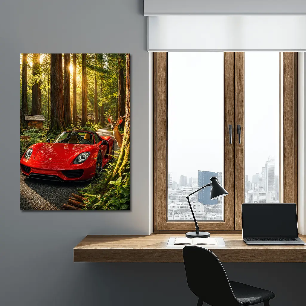 Porsche 918 Spyder Red Forest Setting – Wall Art