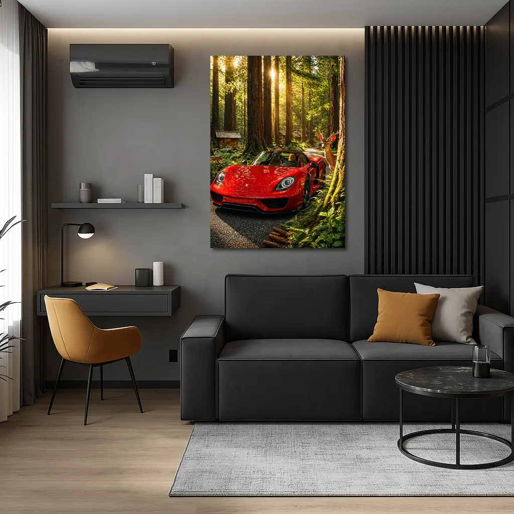Porsche 918 Spyder Red Forest Setting – Wall Art