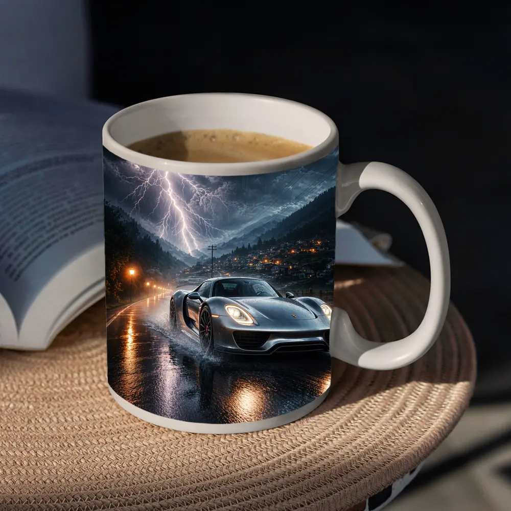 Porsche 918 Spyder Thunderstorm Rainy Road – Mugs