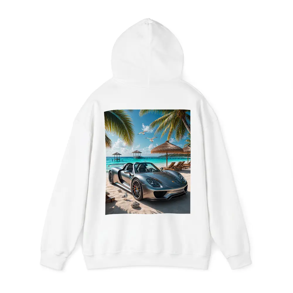 Porsche 918 Spyder Silver Beach Scene – Hoodies