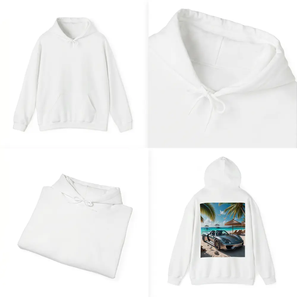Porsche 918 Spyder Silver Beach Scene – Hoodies