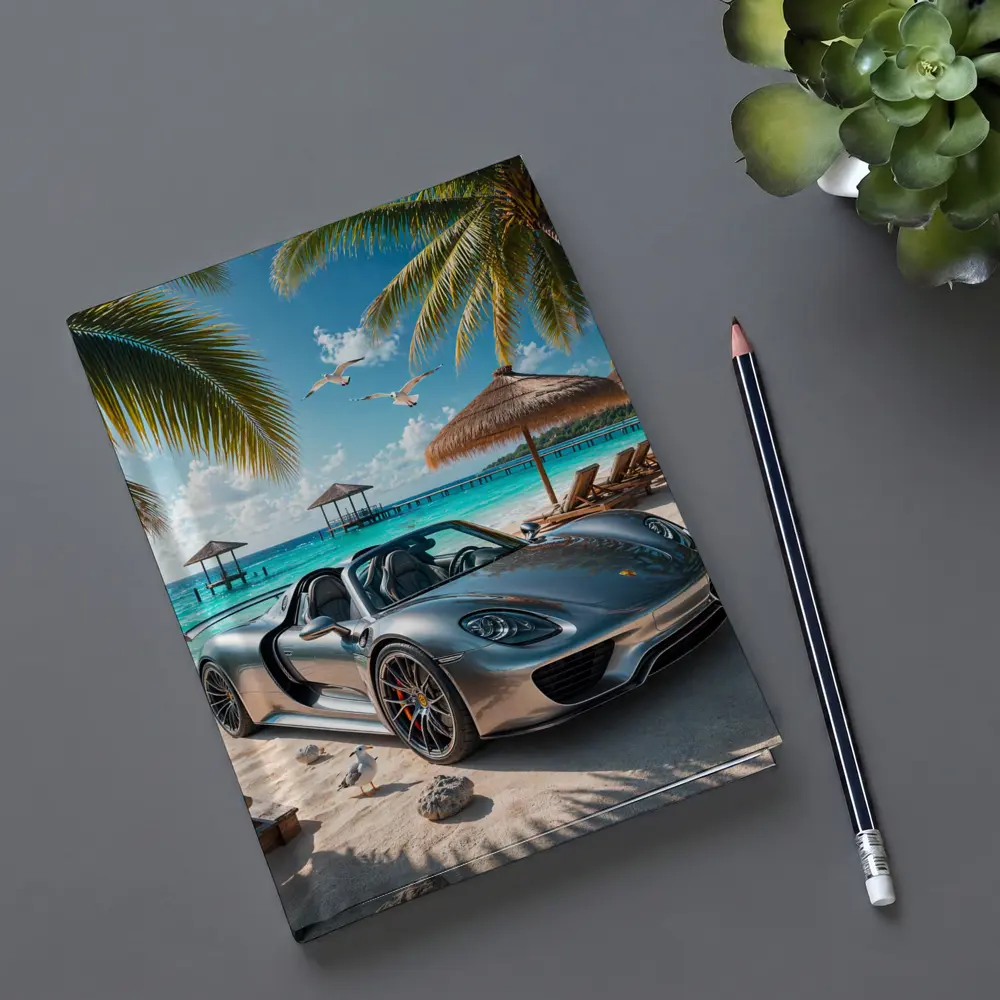 Porsche 918 Spyder Silver Beach Scene – Notebooks