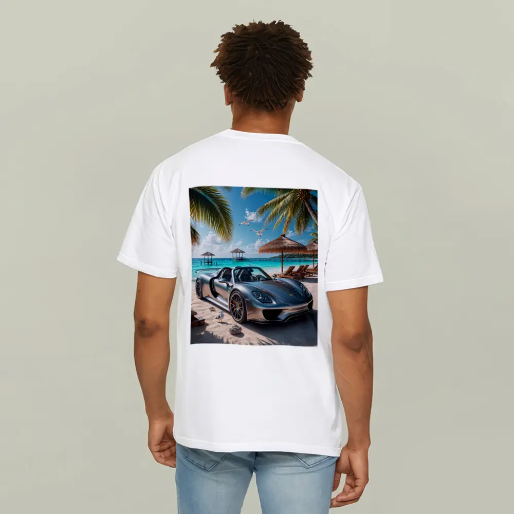 Porsche 918 Spyder Silver Beach Scene – T-Shirts