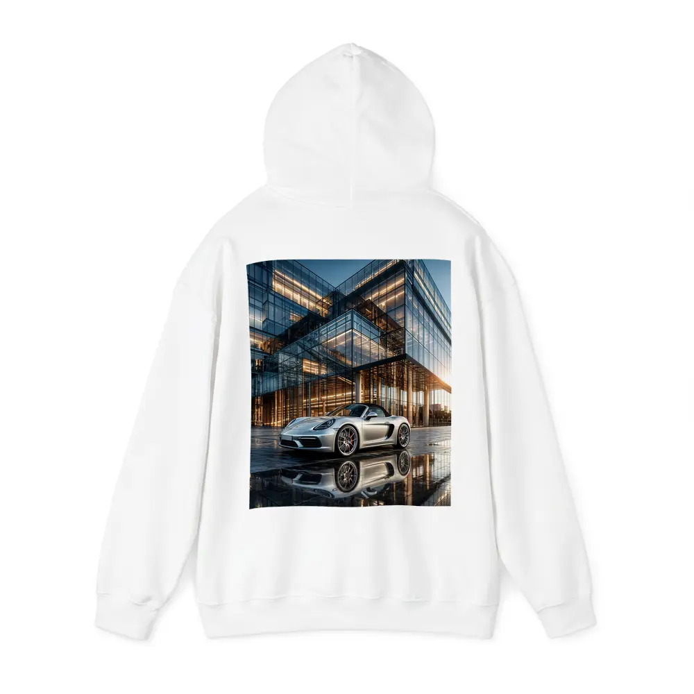 Porsche Boxster Silver Glass Building Sunset – Hoodies