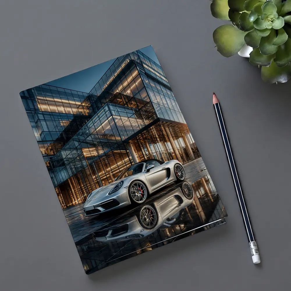 Porsche Boxster Silver Glass Building Sunset – Notebooks