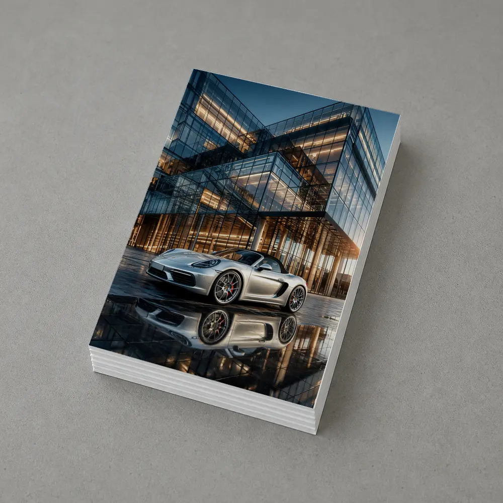 Porsche Boxster Silver Glass Building Sunset – Postcards