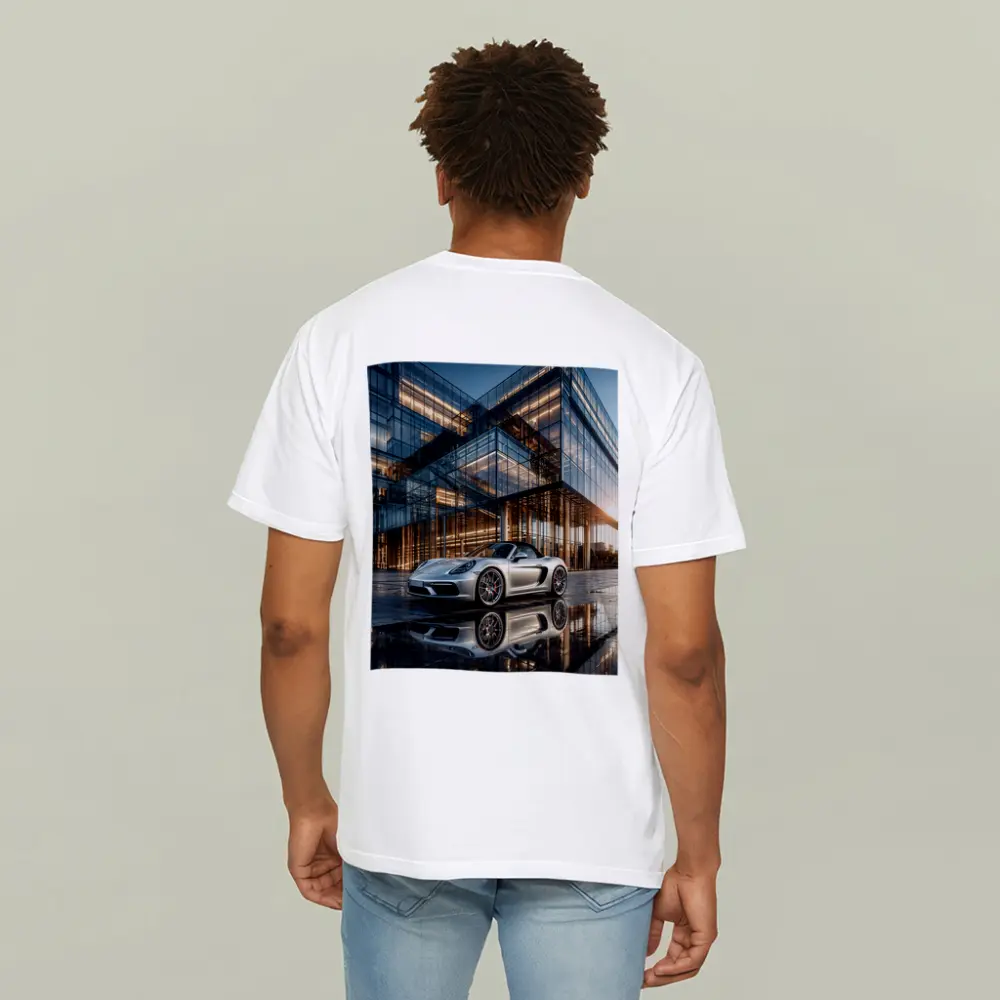 Porsche Boxster Silver Glass Building Sunset – T-Shirts