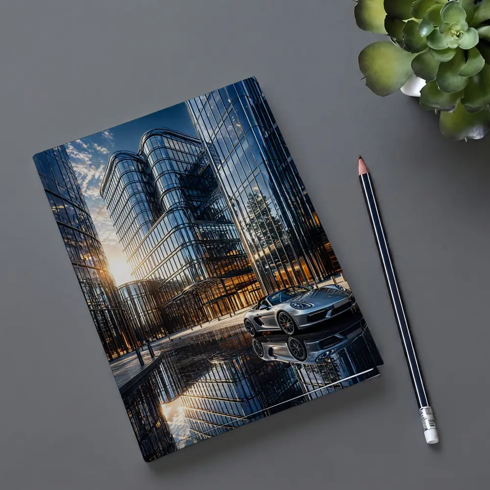 Porsche Boxster Silver Beside Glass Buildings – Notebooks