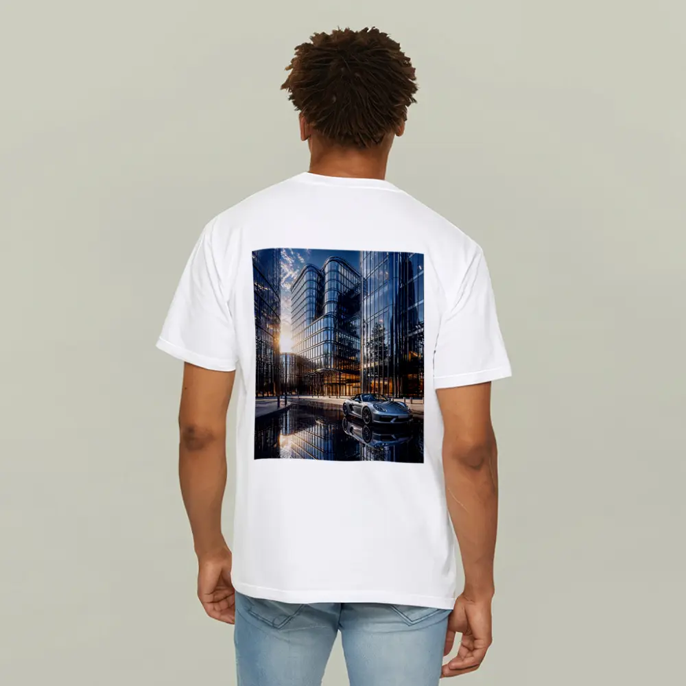 Porsche Boxster Silver Beside Glass Buildings – T-Shirts