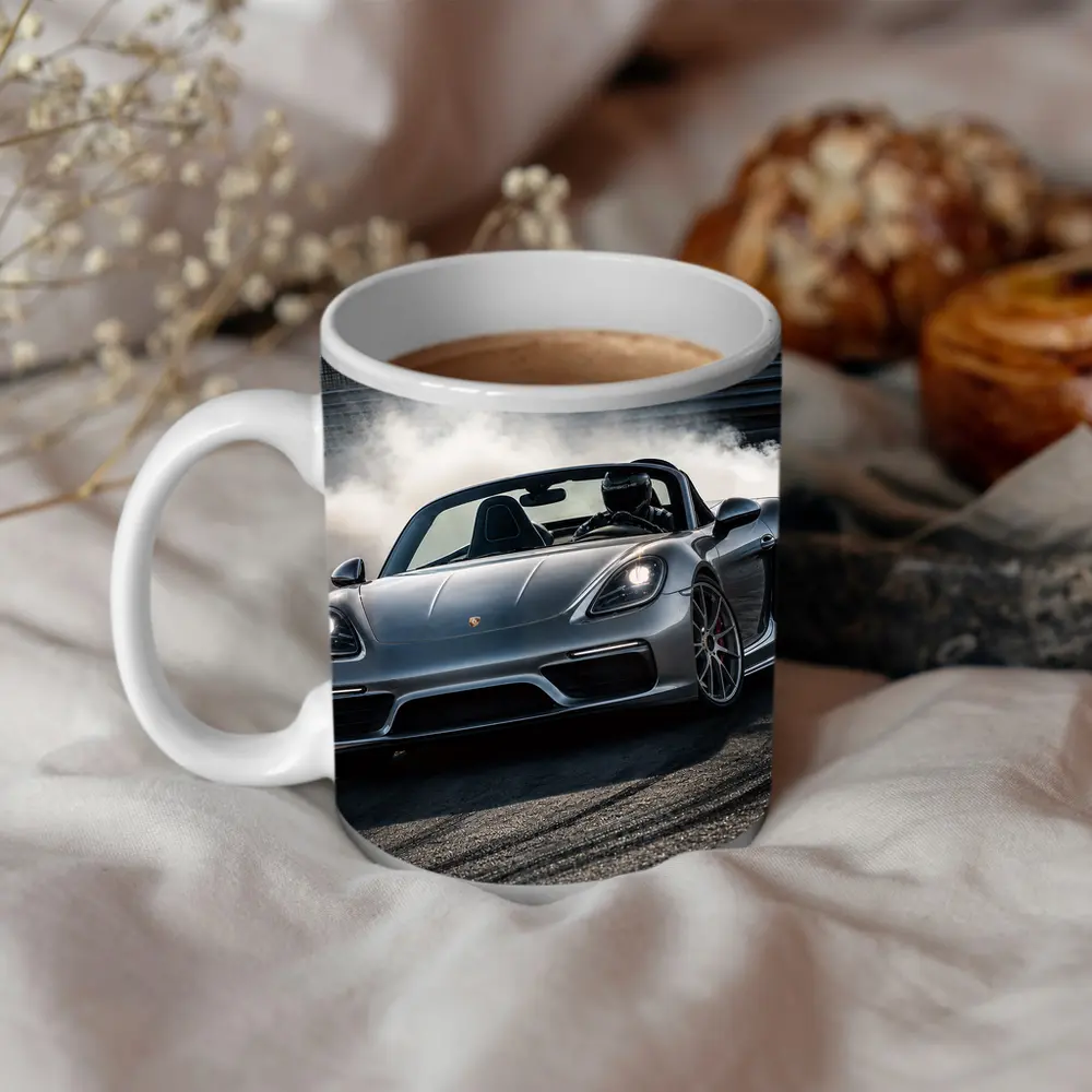 Porsche Boxster Drifting on Racing Track – Mugs
