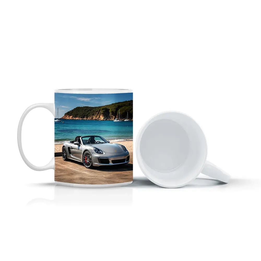 Porsche Boxster Silver Convertible Beach Setting – Mugs