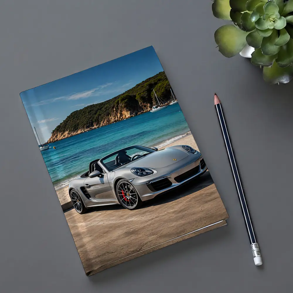 Porsche Boxster Silver Convertible Beach Setting – Notebooks