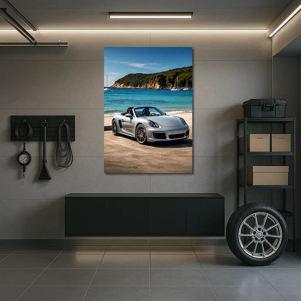 Porsche Boxster Silver Convertible Beach Setting – Wall Art